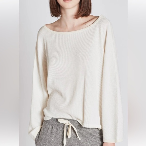 Current/Elliott White Waffle Knit Boat Neck Long Sleeve T Shirt 2 - Picture 1 of 10